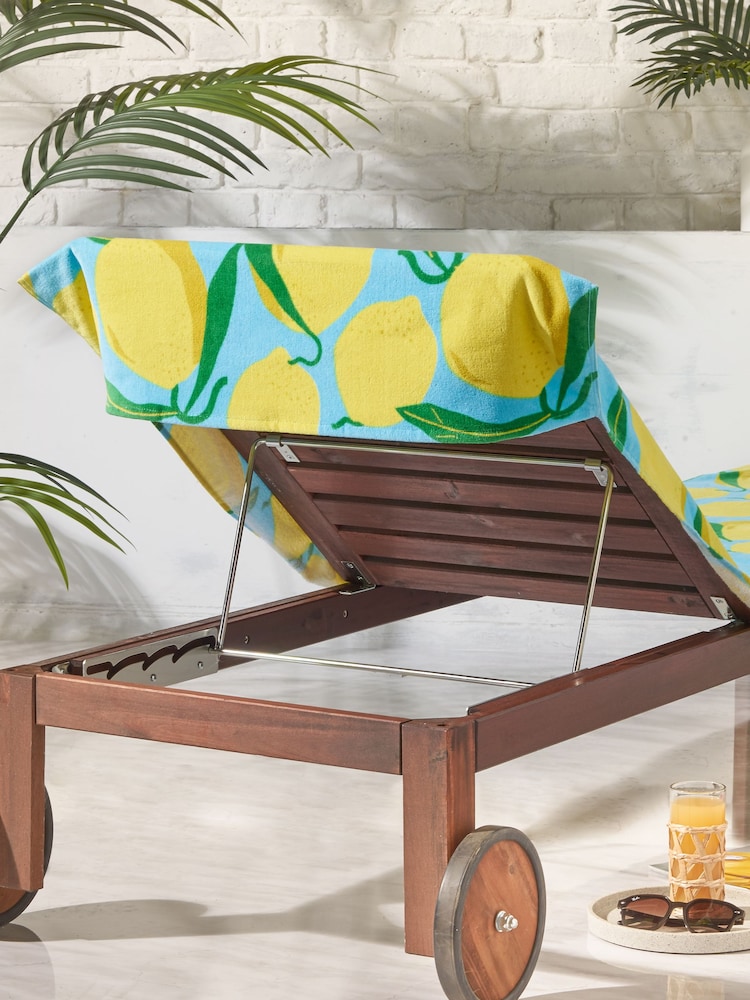 Catherine Lansfield Aqua Blue Lemons Extra Long Cotton Beach Towel - Image 2 of 3