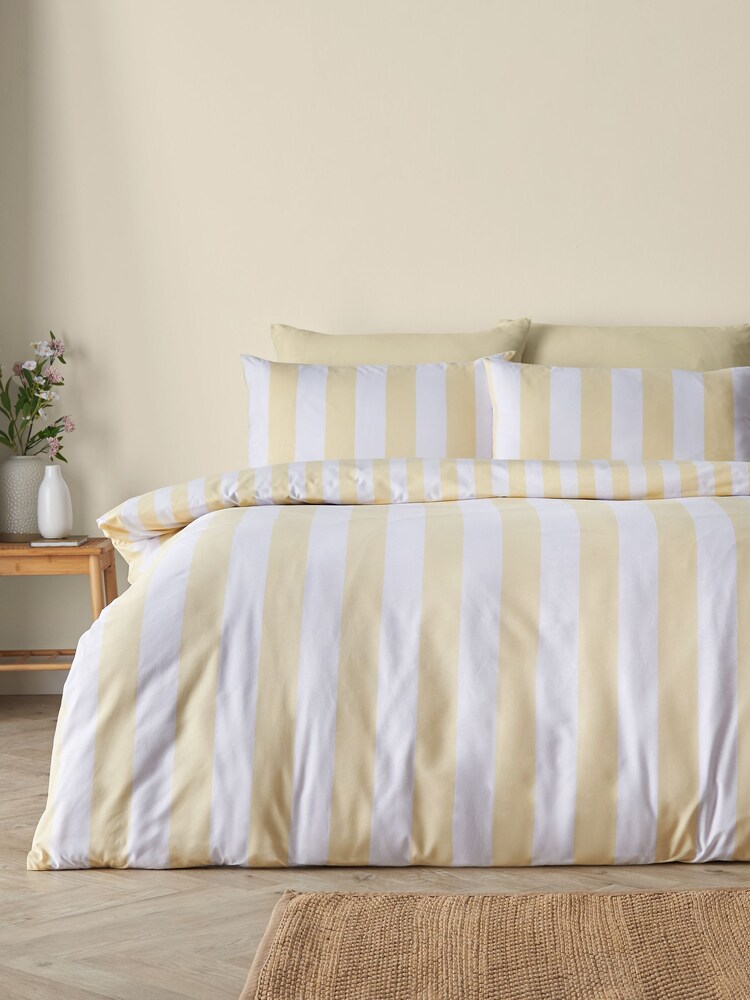 Catherine Lansfield Yellow Cove Stripe Reversible Duvet Cover Set - Image 1 of 4