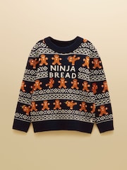 Joules Boys' Ninjabread Navy Crew Neck Knitted Jumper - Image 1 of 3
