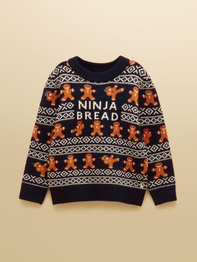Joules Boys' Ninjabread Navy Crew Neck Knitted Jumper - Image 1 of 3 Joules Boys' Ninjabread Navy Crew Neck Knitted Jumper - Image 1 of 3