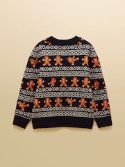 Joules Boys' Ninjabread Navy Crew Neck Knitted Jumper - Image 2 of 3