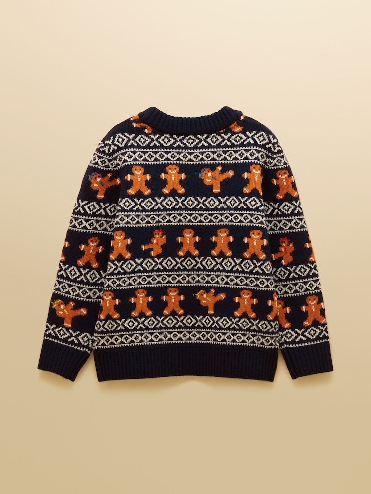 Joules Boys' Ninjabread Navy Crew Neck Knitted Jumper - Image 2 of 3 Joules Boys' Ninjabread Navy Crew Neck Knitted Jumper - Image 2 of 3