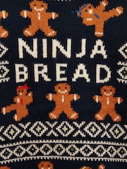 Joules Boys' Ninjabread Navy Crew Neck Knitted Jumper - Image 3 of 3