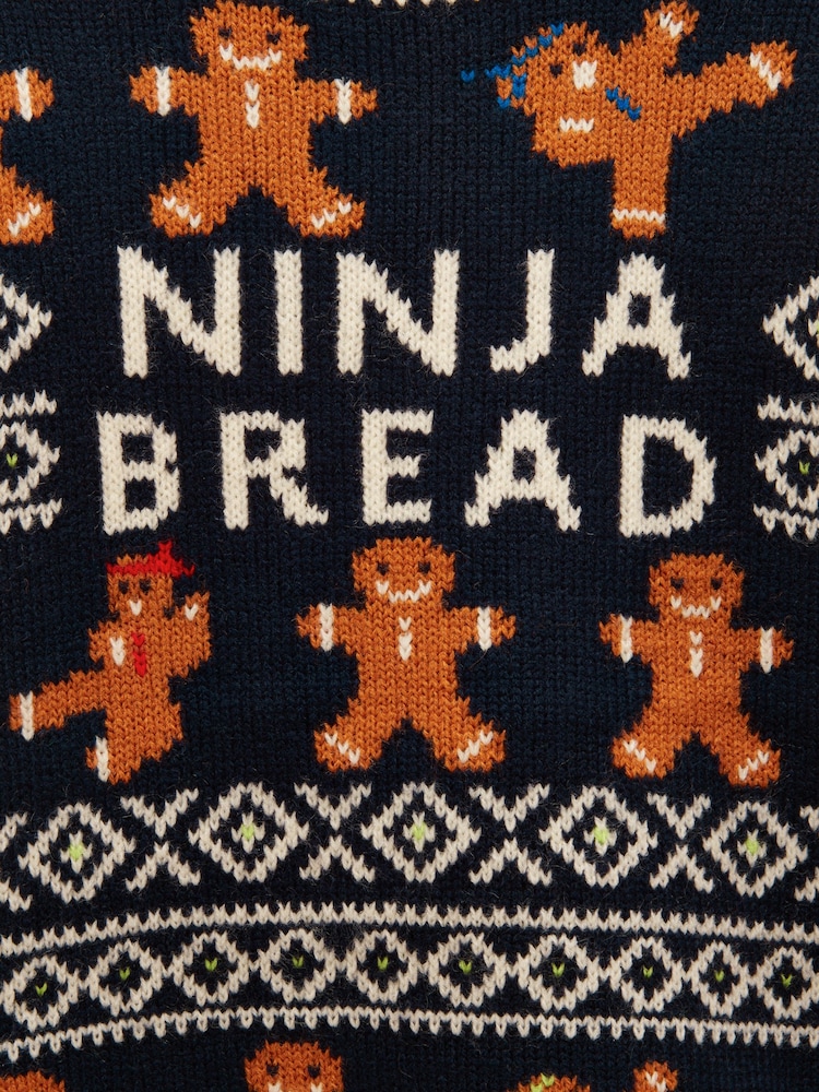 Joules Boys' Ninjabread Navy Crew Neck Knitted Jumper - Image 3 of 3 Joules Boys' Ninjabread Navy Crew Neck Knitted Jumper - Image 3 of 3