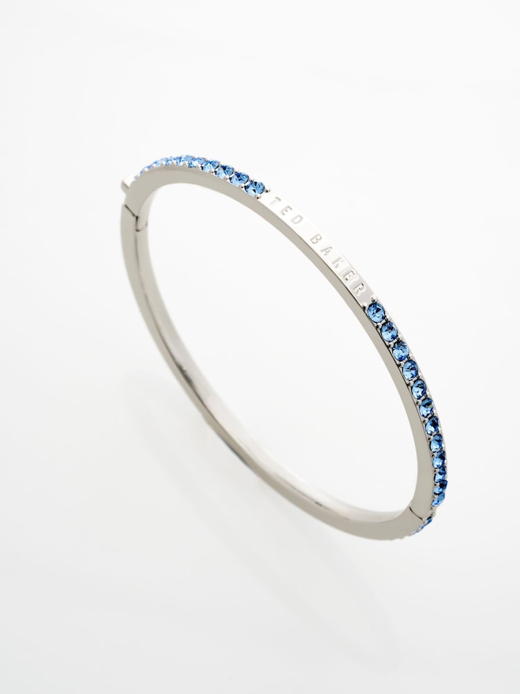 Ted Baker Silver Tone/Light Blue Claudia Narrow Crystal Hinged Bangle Bracelet - Image 2 of 5 Ted Baker Silver Tone/Light Blue Claudia Narrow Crystal Hinged Bangle Bracelet - Image 2 of 5