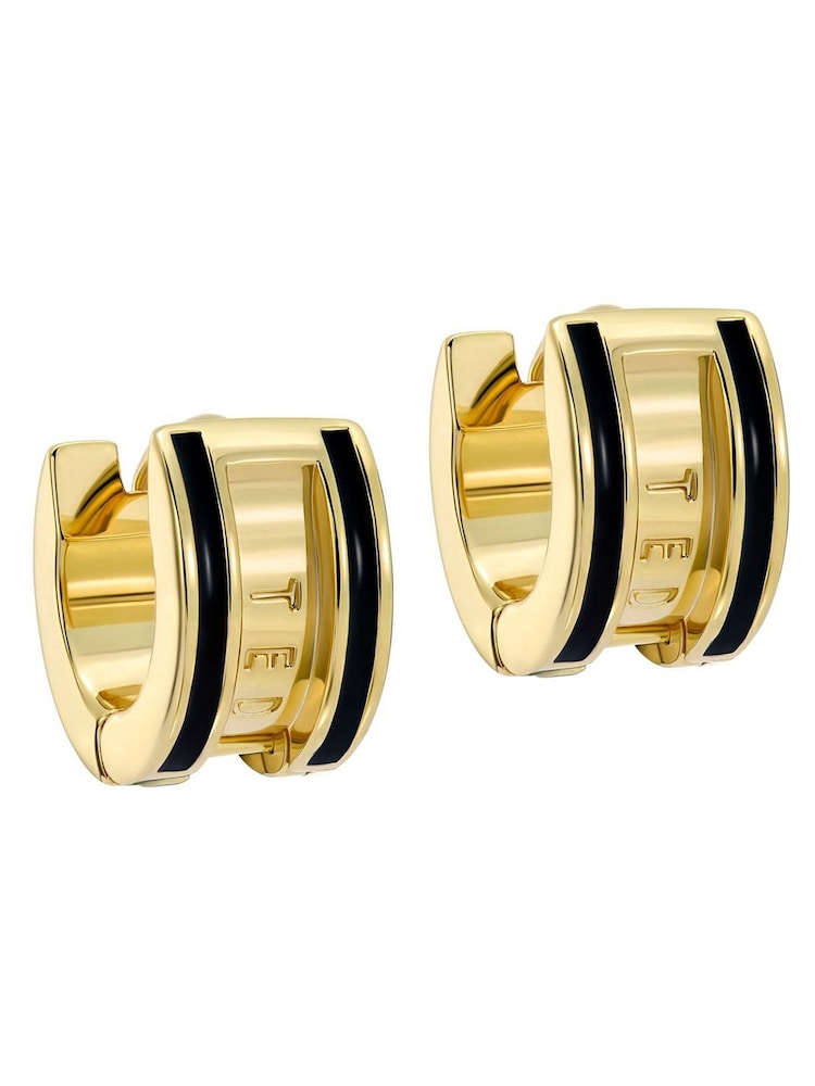 Ted Baker Gold Tone/Black Plated ROLO Classic Colour Enamel Roll Huggie Earrings - Image 1 of 5 Ted Baker Gold Tone/Black Plated ROLO Classic Colour Enamel Roll Huggie Earrings - Image 1 of 5
