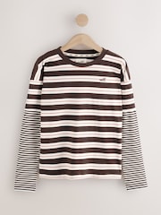 self. Chocolate Brown Stripe T-Shirt with Mock Layer - Image 1 of 3
