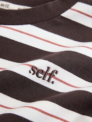 self. Chocolate Brown Stripe T-Shirt with Mock Layer - Image 3 of 3