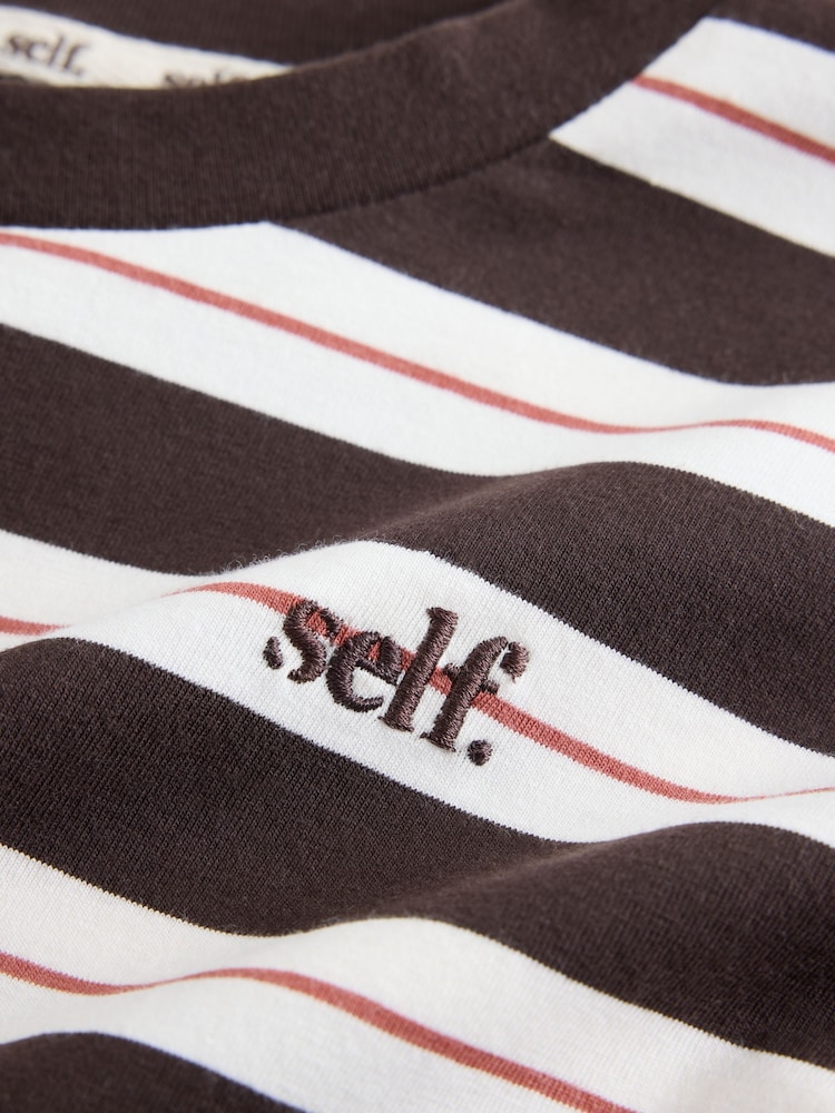 self. Chocolate Brown Stripe T-Shirt with Mock Layer - Image 3 of 3