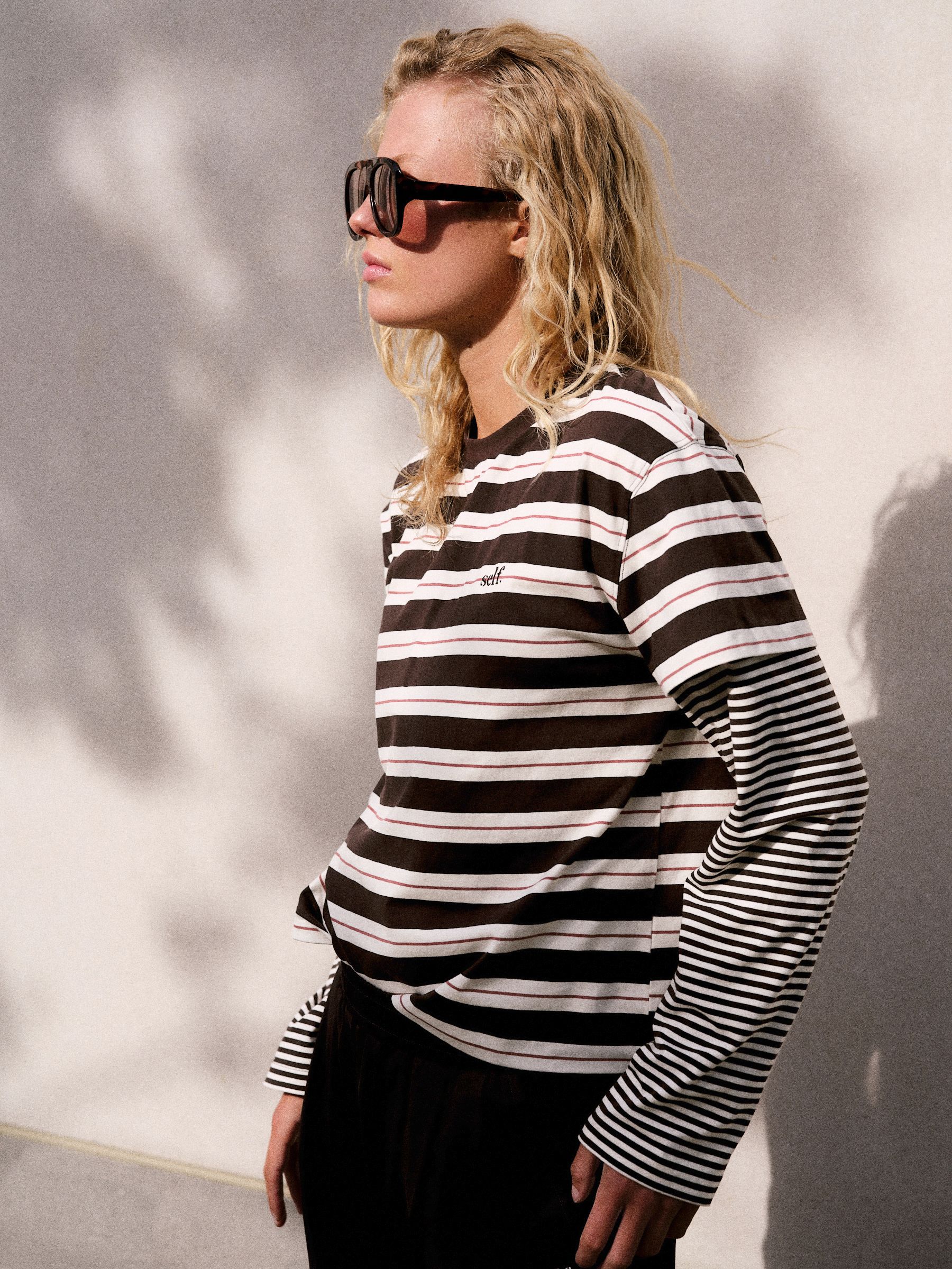 Buy self. Chocolate Brown Stripe T-Shirt with Mock Layer from Next USA