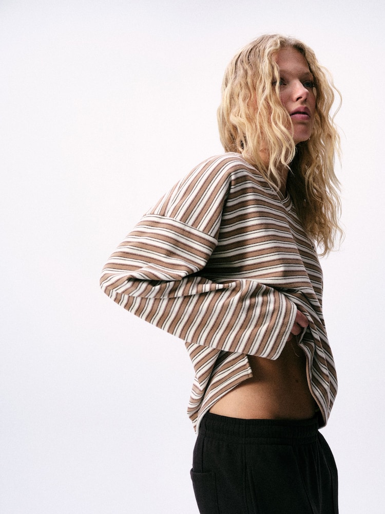self. Brown Stripe Thermal V-Neck Long Sleeve T-Shirt - Image 2 of 4