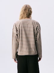 self. Brown Stripe Thermal V-Neck Long Sleeve T-Shirt - Image 3 of 4