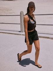 self. Chocolate Brown Side Stripe Shorts - Image 3 of 9