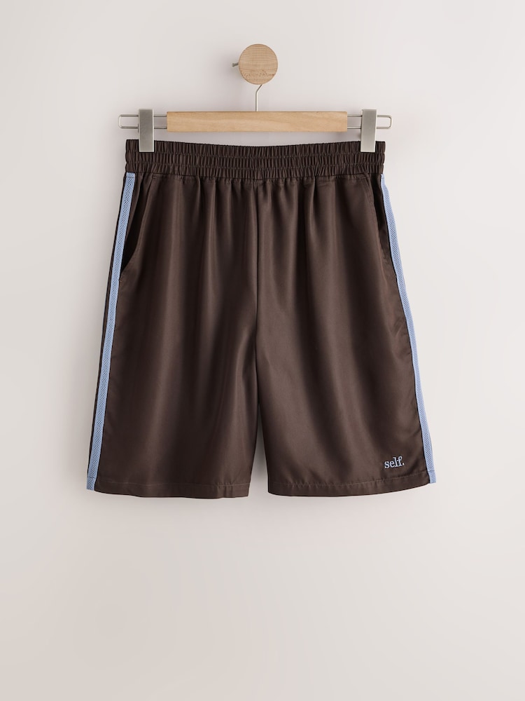 self. Chocolate Brown Side Stripe Shorts - Image 7 of 7