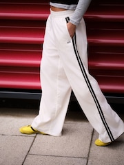 self. Ecru Wide Leg Viscose Blend Track Trousers With Side Stripe - Image 1 of 9
