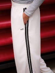self. Ecru Wide Leg Viscose Blend Track Trousers With Side Stripe - Image 5 of 9