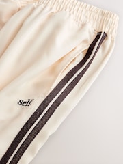 self. Ecru Wide Leg Viscose Blend Track Trousers With Side Stripe - Image 9 of 9