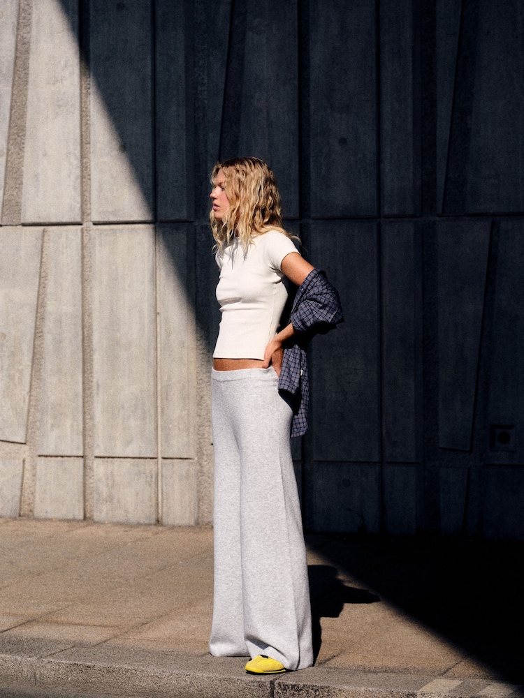 self. Grey Knitted Wide Leg Joggers - Image 2 of 8
