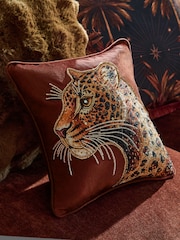 Orange 35x35 Embellished Leopard Cushion - Image 1 of 4