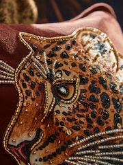 Orange 35x35 Embellished Leopard Cushion - Image 2 of 4
