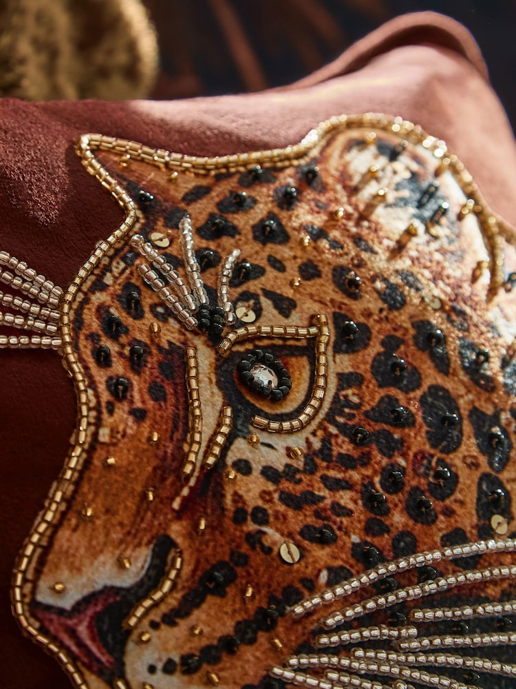 Orange 35x35 Embellished Leopard Cushion - Image 2 of 4
