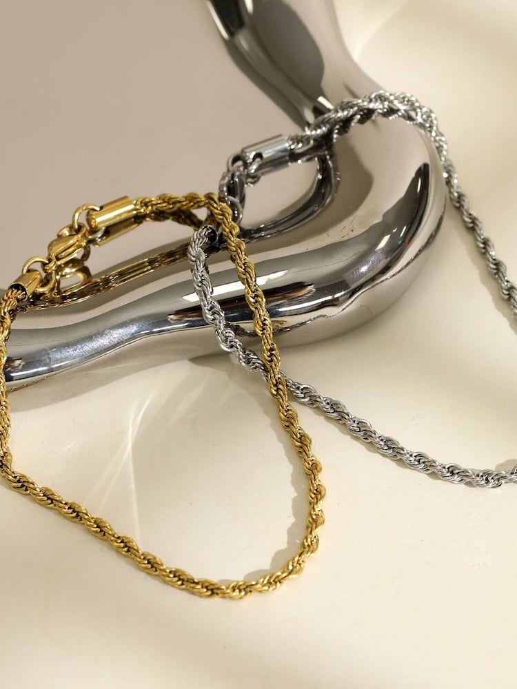 Inicio Silver Tone Steel Waterproof Twist Rope Bracelet - Image 2 of 4 Inicio Silver Tone Steel Waterproof Twist Rope Bracelet - Image 2 of 4