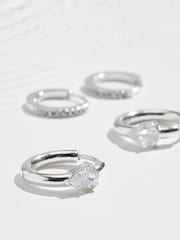 Silver Tone Waterproof Stainless Steel Sparkle Huggie Hoop Earrings 2 Pack - Image 1 of 3