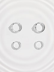 Silver Tone Waterproof Stainless Steel Sparkle Huggie Hoop Earrings 2 Pack - Image 2 of 3