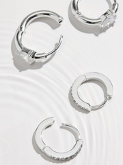 Silver Tone Waterproof Stainless Steel Sparkle Huggie Hoop Earrings 2 Pack - Image 3 of 3