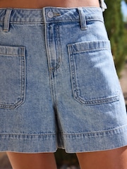 Light Blue Lightweight Denim Patch Pocket Shorts - Image 4 of 5