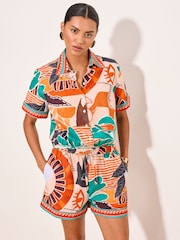 Lipsy Orange Tropical Printed Shorts - Image 3 of 5