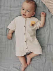 Neutral Sunshine Seminal Printed Button Through Baby Romper - Image 2 of 13