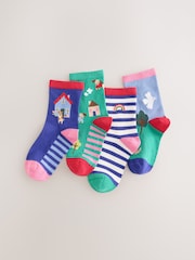 متعدد الألوان - Cotton Rich House Ankle Socks 4 Pack - Image 1 of 3
