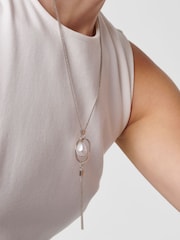 Karen Millen Silver Tone Modern Pearl Pendant Necklace - Image 2 of 5