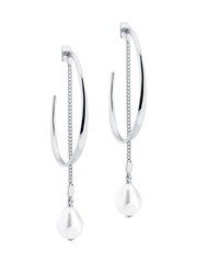 Karen Millen Silver Tone   Modern Pearl Hoop Earrings - Image 3 of 5