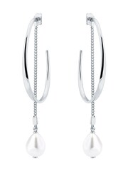 Karen Millen Silver Tone   Modern Pearl Hoop Earrings - Image 4 of 5
