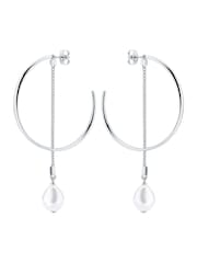 Karen Millen Silver Tone   Modern Pearl Hoop Earrings - Image 5 of 5