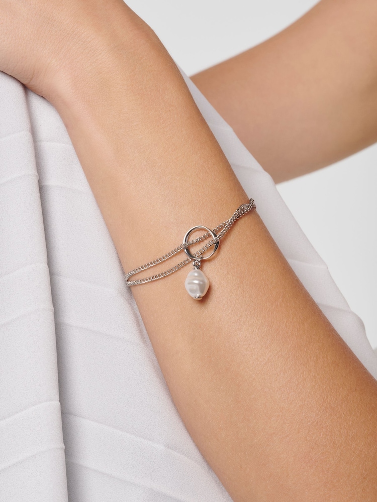 Karen Millen Silver Tone Modern Pearl Bracelet - Image 1 of 5 Karen Millen Silver Tone Modern Pearl Bracelet - Image 1 of 5