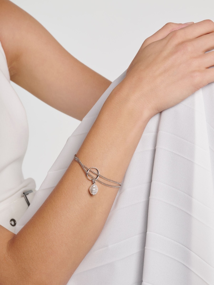 Karen Millen Silver Tone Modern Pearl Bracelet - Image 2 of 5