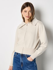 Apricot Natural Double Zip Ribbed Knit Cardigan - Image 1 of 4