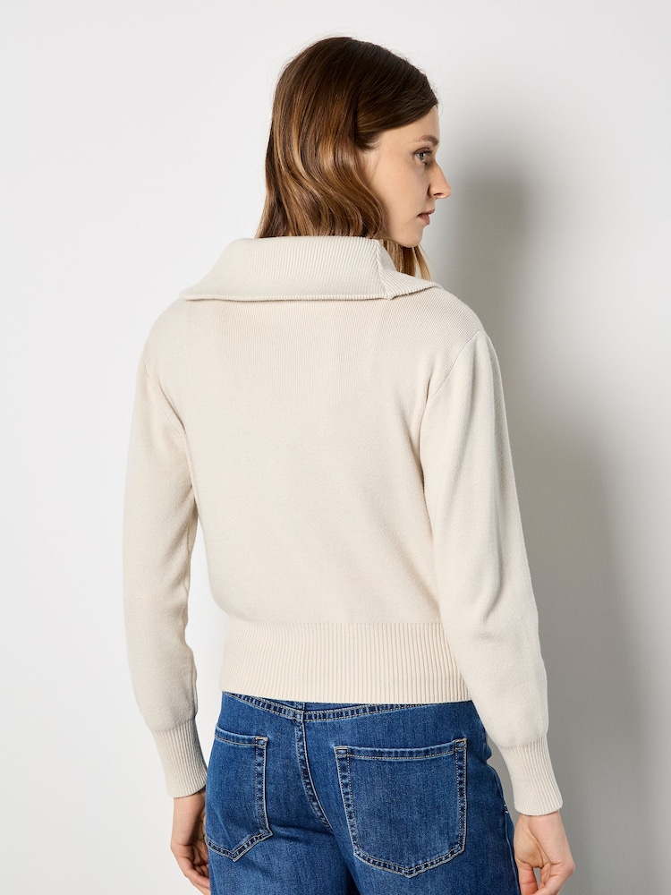 Apricot Natural Double Zip Ribbed Knit Cardigan - Image 2 of 4