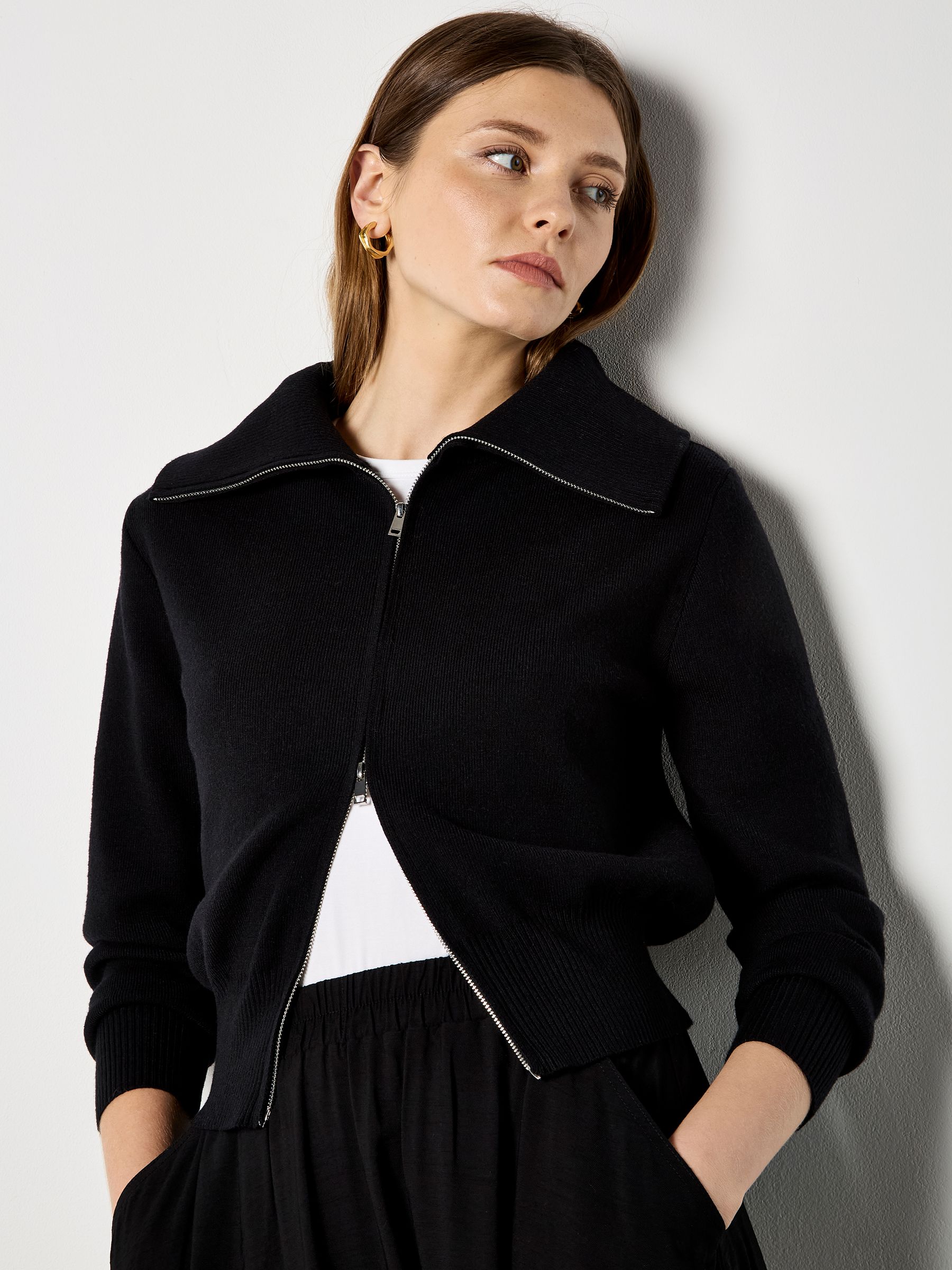 Buy Apricot Black Double Zip Ribbed Knit Cardigan from the Next UK