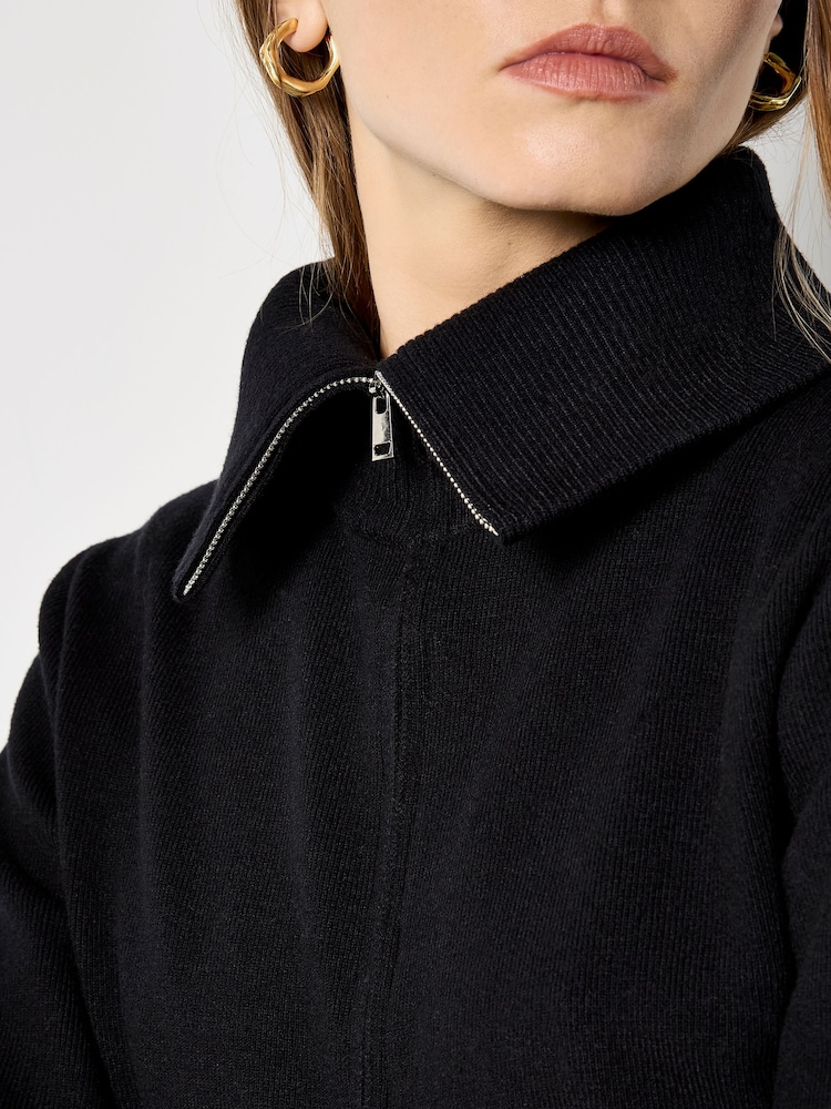 Apricot Black Double Zip Ribbed Knit Cardigan - Image 2 of 5