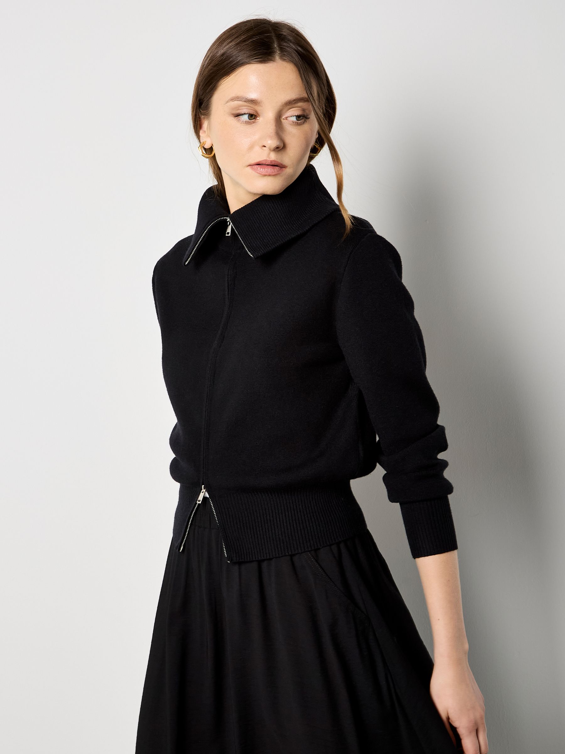 Buy Apricot Black Double Zip Ribbed Knit Cardigan from the Next UK