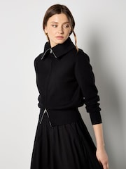 Apricot Black Double Zip Ribbed Knit Cardigan - Image 4 of 5