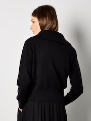 Apricot Black Double Zip Ribbed Knit Cardigan - Image 5 of 5