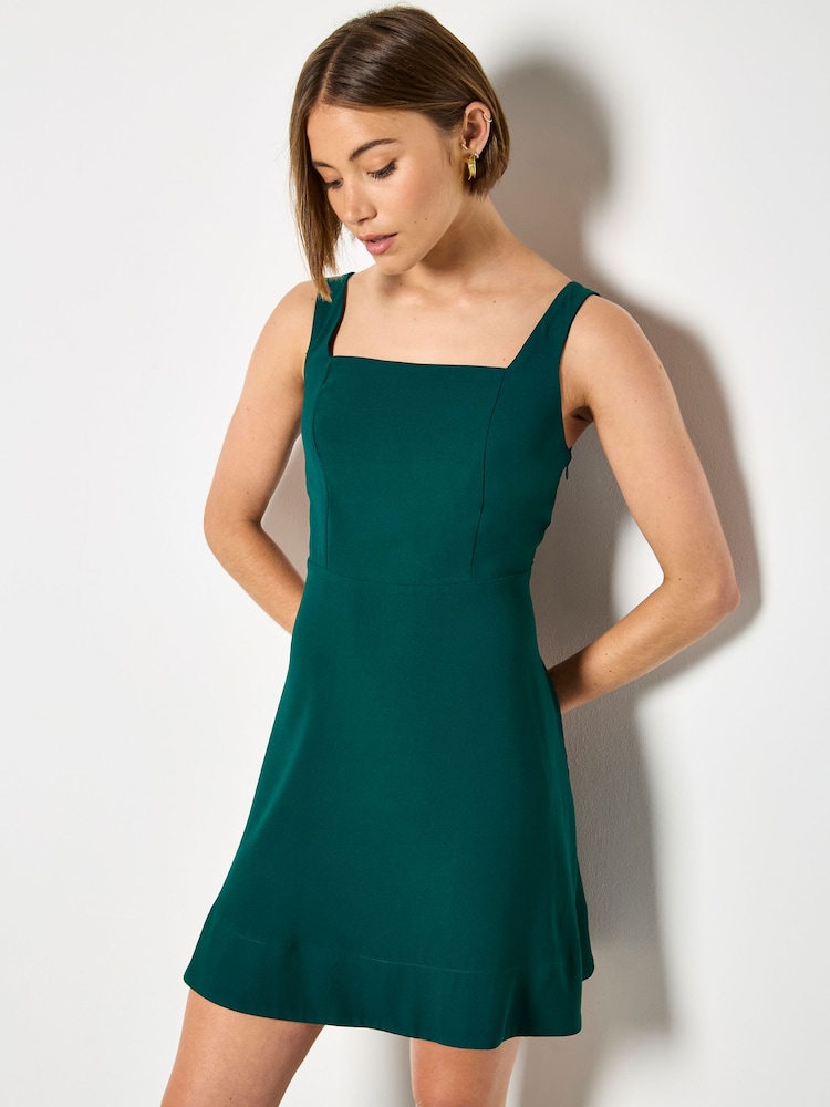 Apricot Green Crepe Fit And Flare Mini Dress - Image 1 of 4