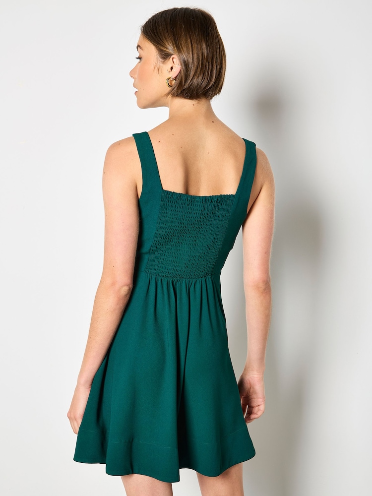 Apricot Green Crepe Fit And Flare Mini Dress - Image 2 of 4
