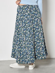 Apricot Blue Floral Print A-Line Midaxi Skirt - Image 5 of 5