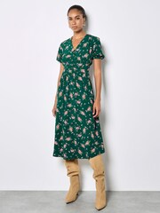 Apricot Green Floral Print Midi Dress - Image 1 of 5